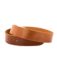 medium brown veg tan work belt with light discoloration and scarring.