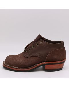 New condition Manito 3" boot natural edge with a dogger heel and walnut smooth over roughout leather 