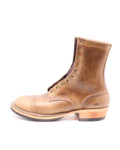 New condition 8" half sole boot natural cxl leather antique hardware and a 4 stitch row toe cap