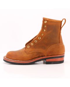 Side profile of a 6" predator orange boot. Natural edge and natural edge color. 