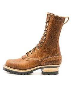 Brown bison leather logging work boot.