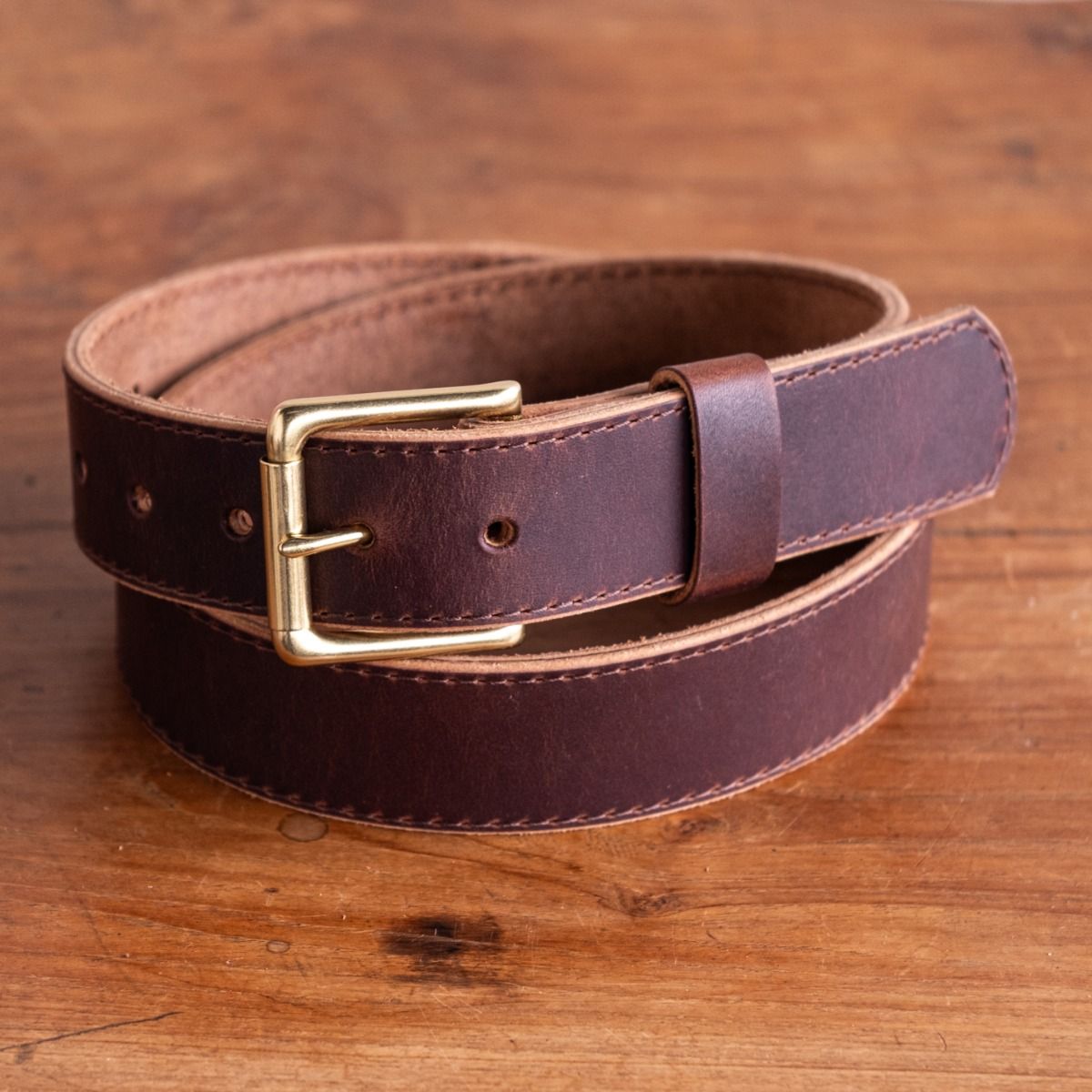 Stitched Heritage Belt, Horween Leather, Classic Brown Belt