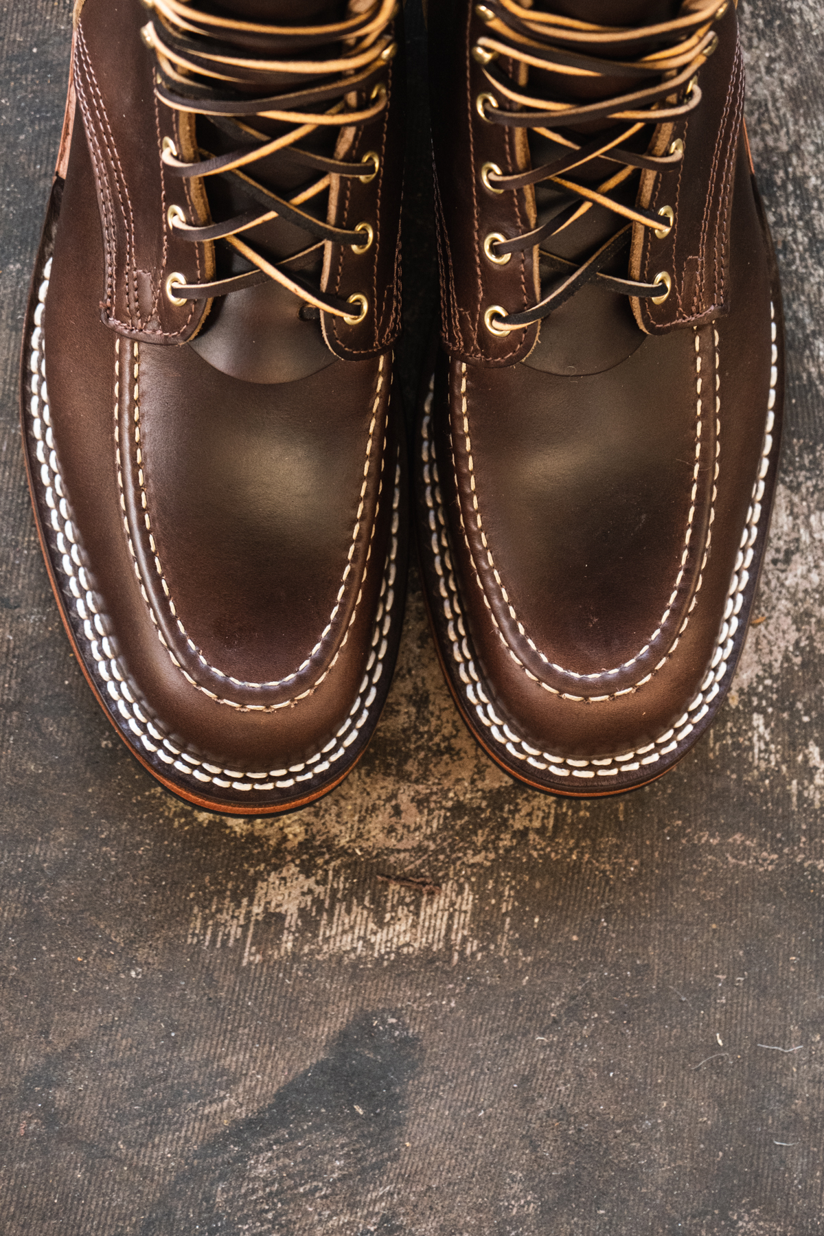 Brown moc shop toe boots