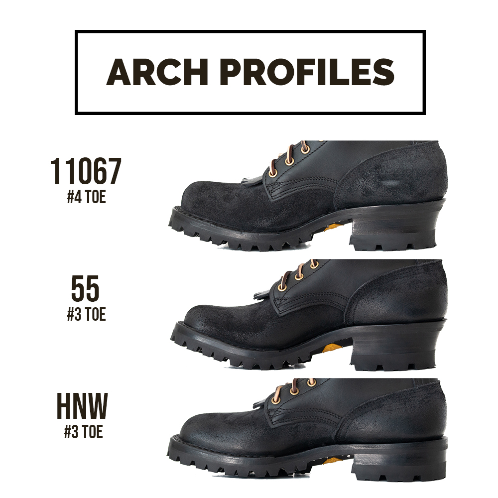 Nicks arch profile options include the 11067 sprung toe, 55 classic arch, and HNW moderate arch.