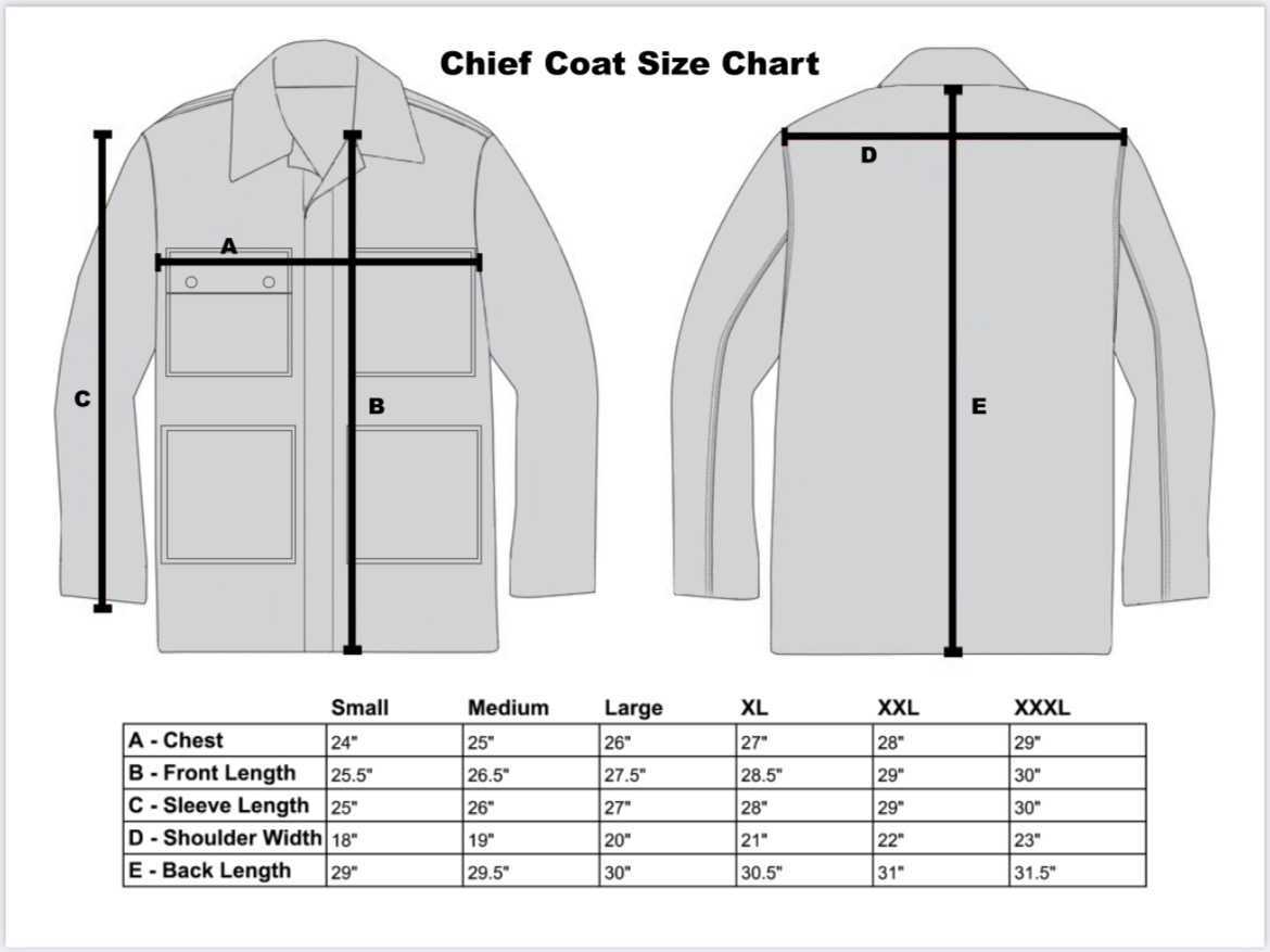 Patriot jacket sizing chart. Fits true to size. Workwear cut, made to layer underneath