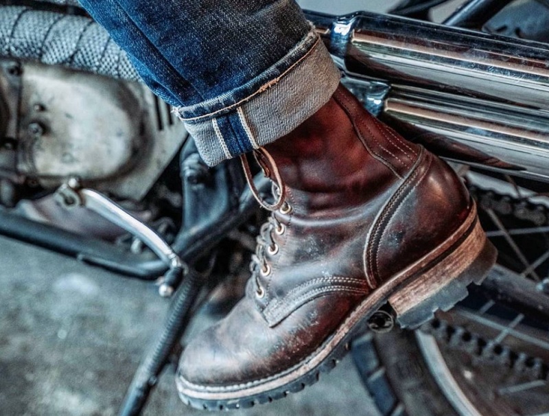 motorcycle boots being used